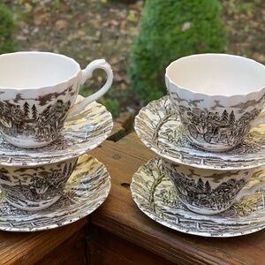 Vintage Staffordshire ROYAL MAIL Set of 4 Tea Cups with Matching Saucers
